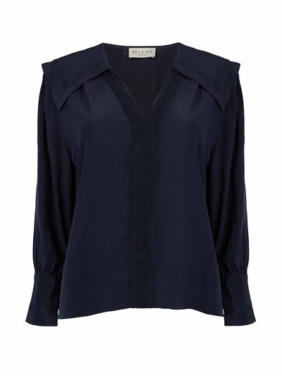Beulah London Navy vera blouse at Collagerie
