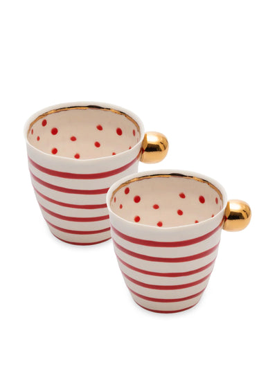 sazy Red striped espresso mugs (set of 2) at Collagerie