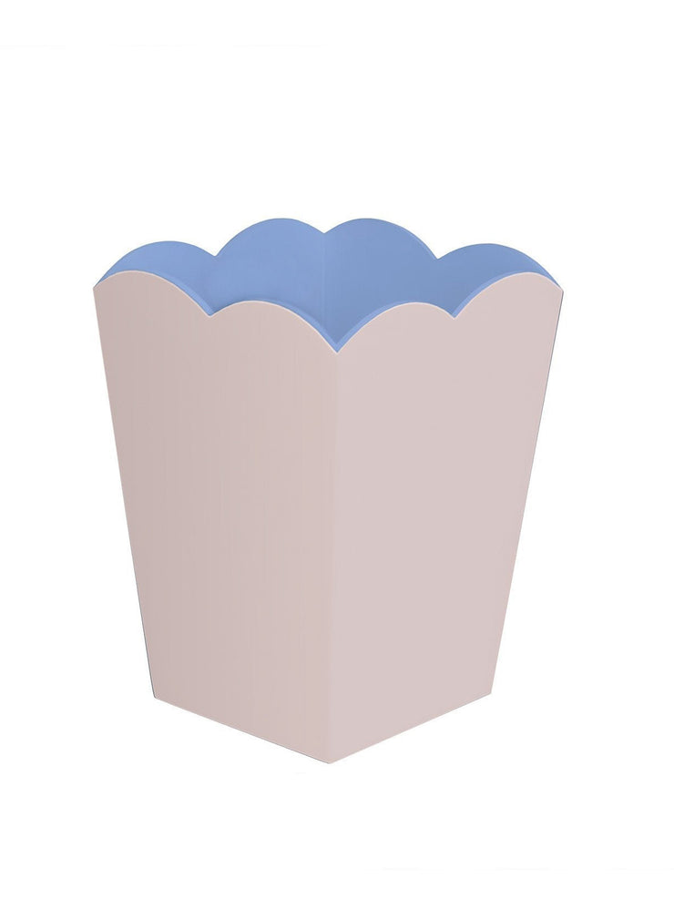 Beautiful scalloped pink waste paper bins by Addison Ross. Finished in 20 coats of high gloss lacquer with a blue matt interior | Collagerie.com