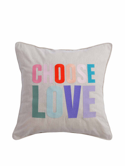 Secret Linen Store Choose Love white cotton linen cushion cover at Collagerie