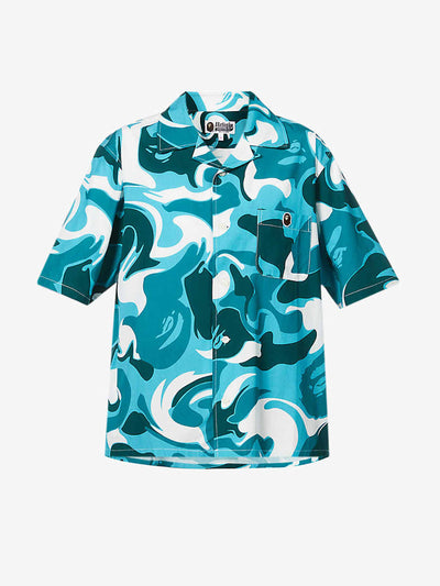 A Bathing Ape Blue marble camo-print shirt at Collagerie