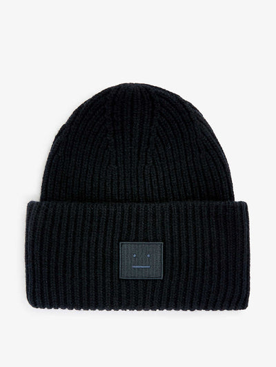 Acne Studios Face logo-patch wool beanie hat at Collagerie