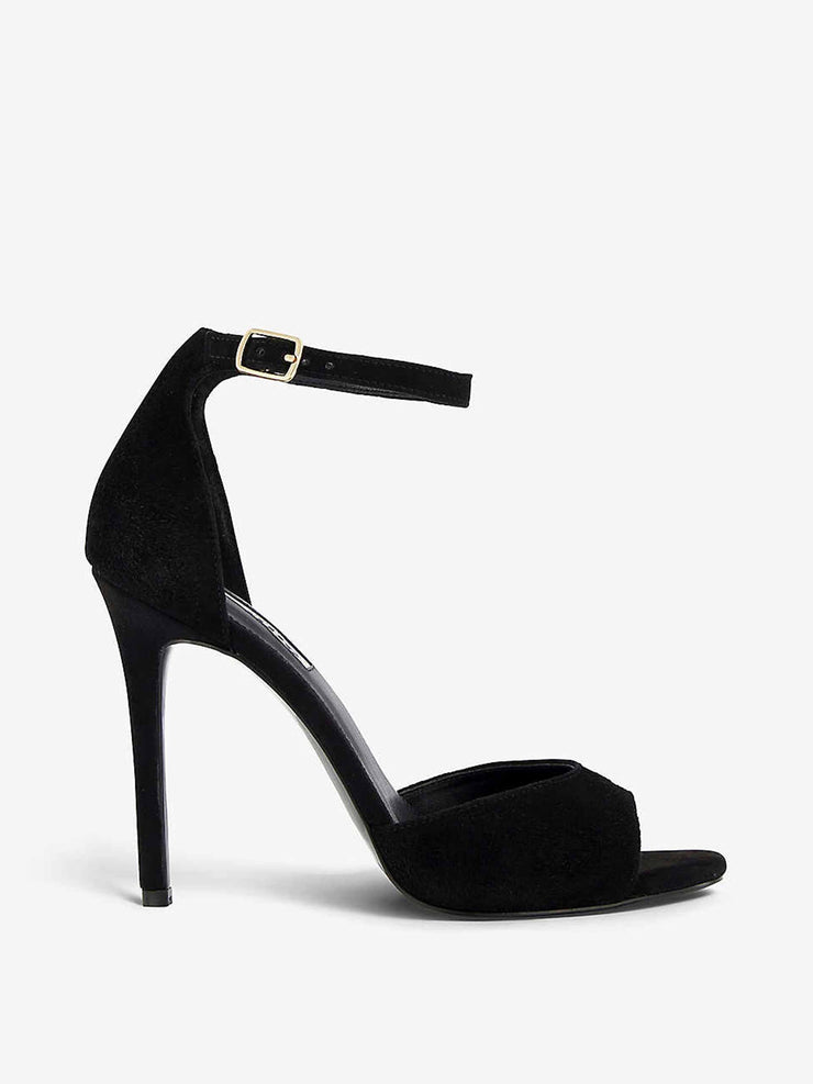 Black suede heeled sandals