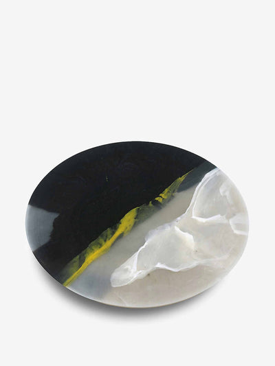 Weez & Merl Black and white marbled plastic plate at Collagerie