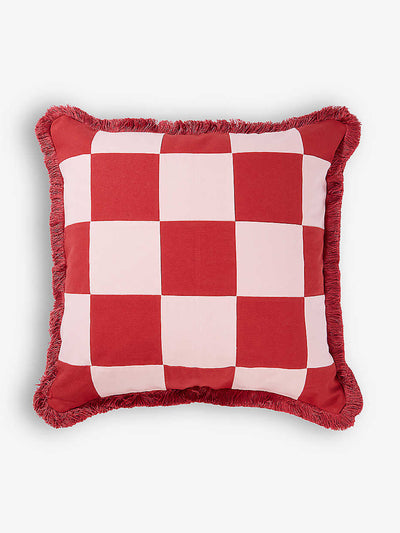 In Casa By Paboy Red and pink checkered cushion cover at Collagerie