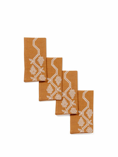 sharland england Orange hand embroidered napkin set of 4 at Collagerie