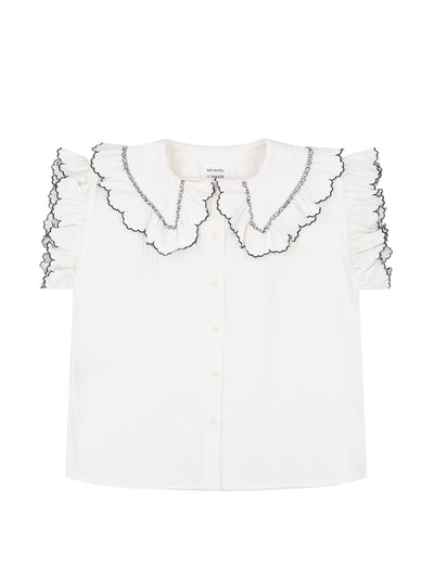 Seventy + Mochi Short sleeve phoebe blouse in white denim at Collagerie