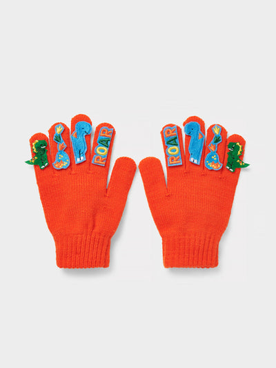 small stuff Dinosaur patch orange gloves at Collagerie