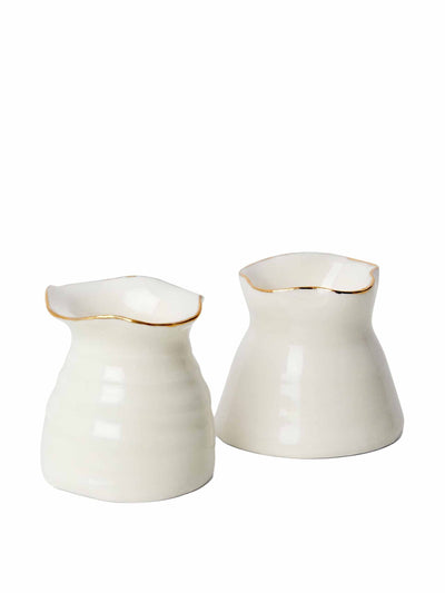 Joanna Ling Ceramics Pair of porcelain candleholders with gold lustre edge at Collagerie