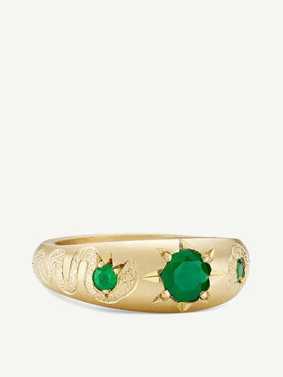 Cece Jewellery 18kt yellow gold and emerald Eternal Snake ring at Collagerie