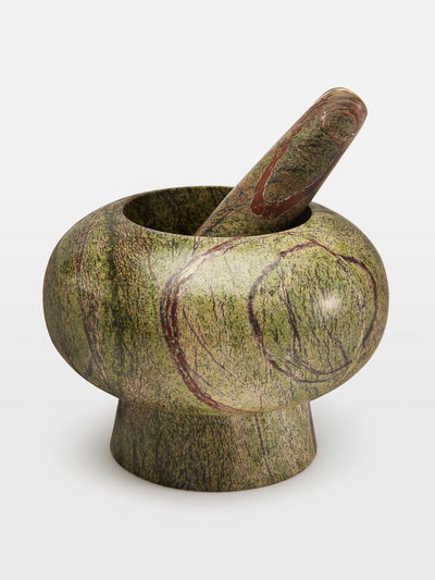 Soho Home Green marble pestle and mortar at Collagerie