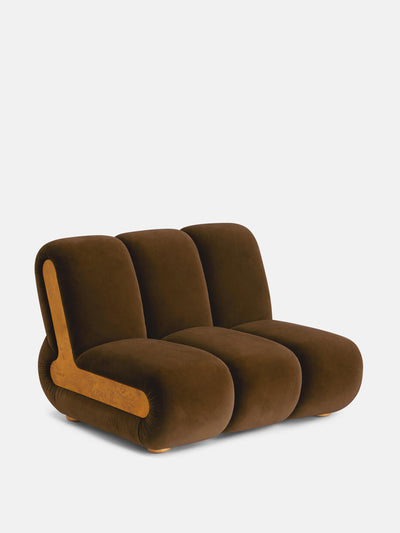 Soho Home Noelle Modular armchair in velvet mustard at Collagerie