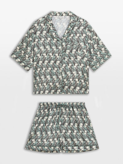 Soho Home Green printed silk pyjama set at Collagerie