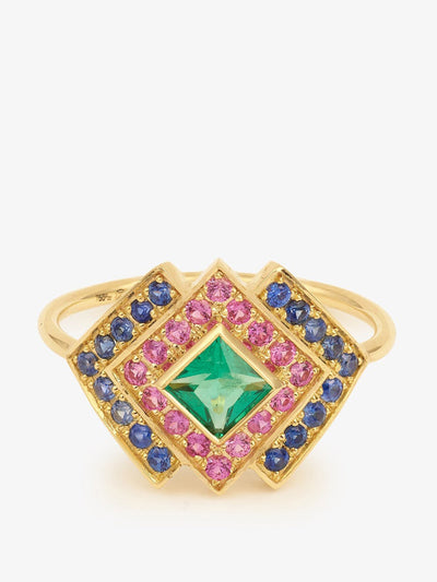 Sophie D'agon 8kt recycled-gold ring with emerald and sapphires at Collagerie