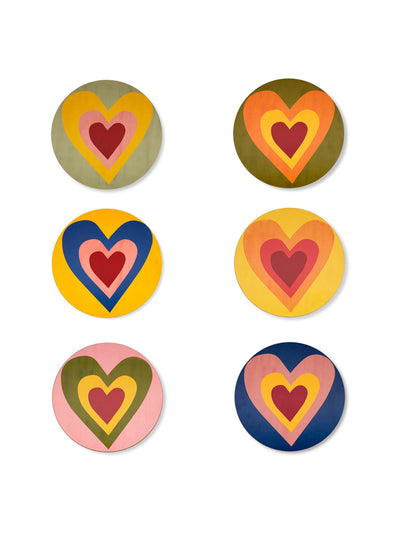 Summerill & Bishop Heart cork-backed coasters in mixed colours (set of 6) at Collagerie