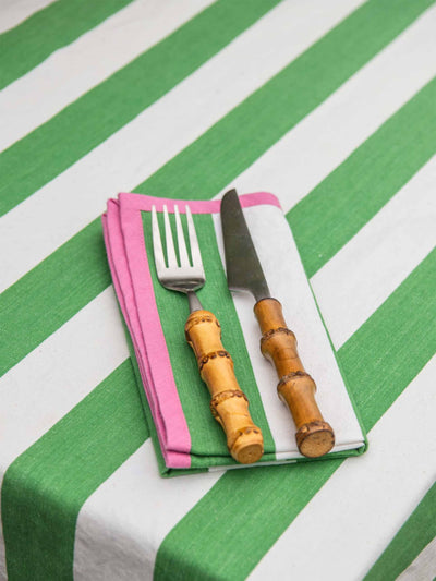 Table In The Sun Green striped napkin at Collagerie