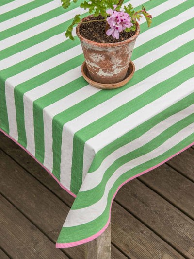 Table In The Sun Green striped tablecloth at Collagerie