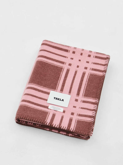 Tekla x Le Corbusier Pink and dark brown striped blanket at Collagerie