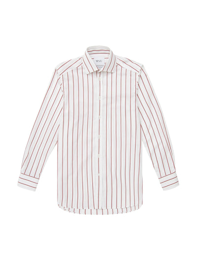 With Nothing Underneath The Boyfriend: merlot stripe poplin shirt at Collagerie