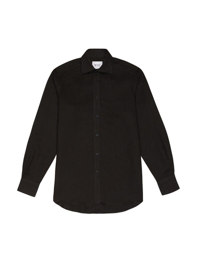 With Nothing Underneath The Boyfriend: onyx silk shirt at Collagerie