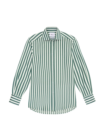 With Nothing Underneath The Boyfriend: forest green stripe Tencel shirt at Collagerie