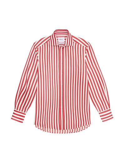 With Nothing Underneath The Boyfriend: maple red stripe Tencel shirt at Collagerie
