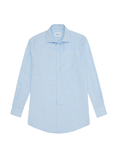 With Nothing Underneath The Boyfriend: Celeste blue weave shirt at Collagerie