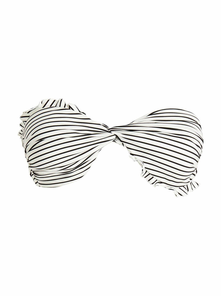 Ruffled striped bandeau bikini top