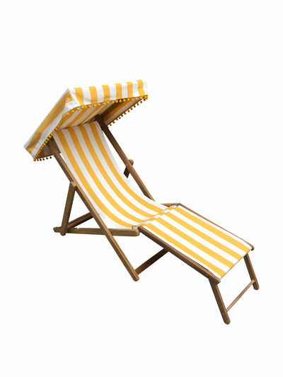 The Stripes Company Edwardian deckchair with canopy and footstool at Collagerie