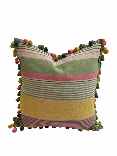 The Stripes Company Striped linen tassel cushion at Collagerie