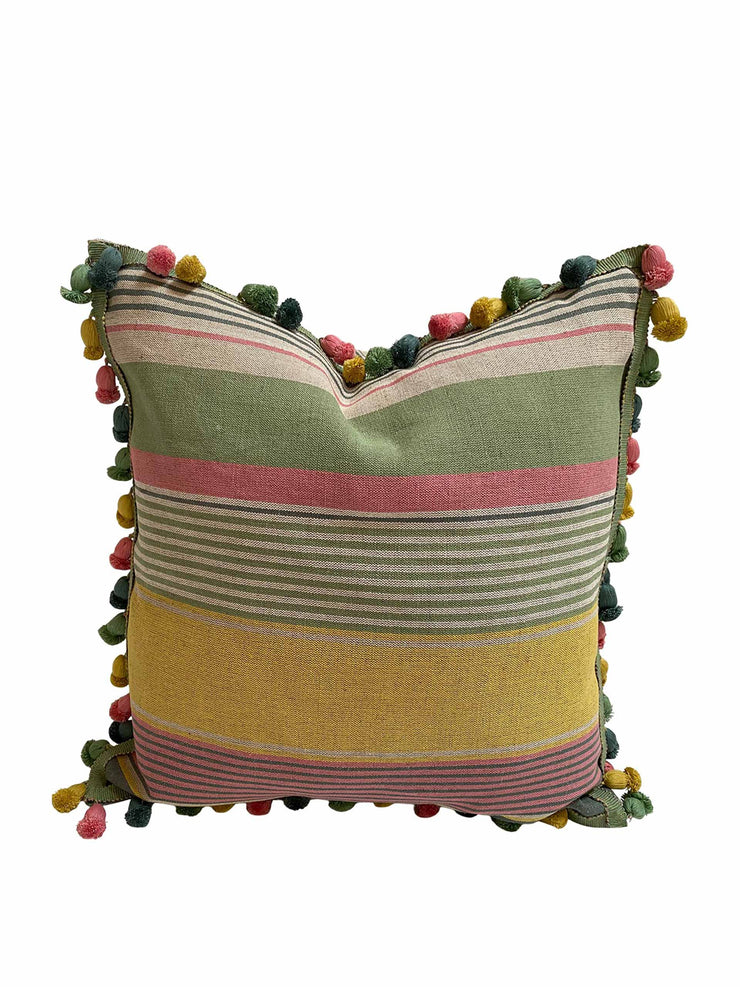 Striped linen tassel cushion