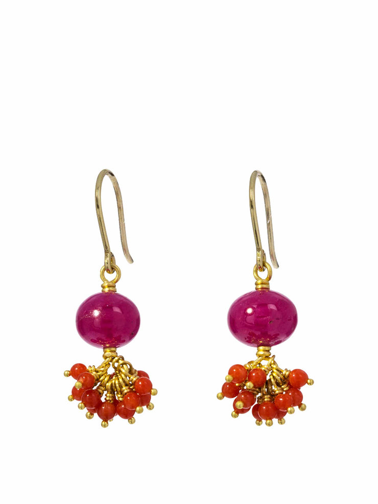 Ruby and coral earrings