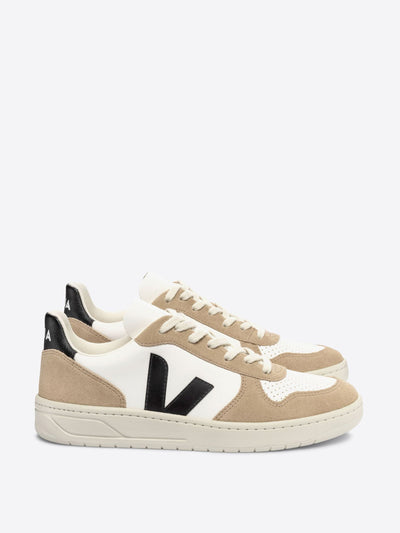 Veja V-10 beige and white trainers at Collagerie