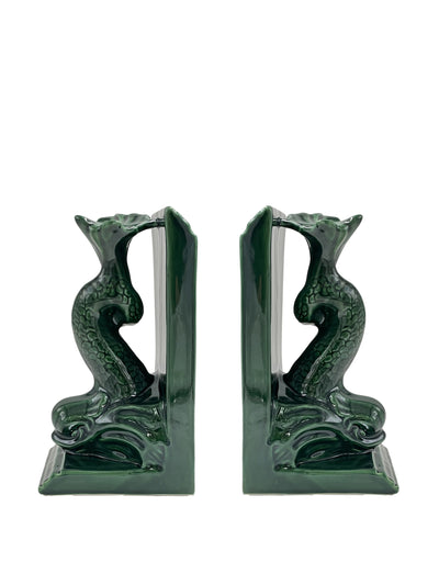 Villa Bologna Pair of dolphin bookends in emerald green at Collagerie