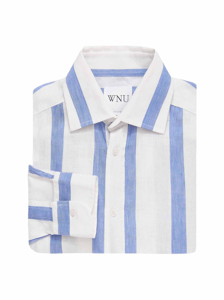 The Boyfriend: ocean blue stripe weave shirt