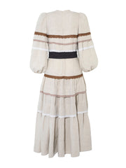 A tiered linen Anna Mason dress with broidery cotton lace details, perfect for a boho-smart day or night look. Collagerie.com
