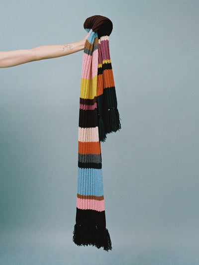 &Daughter Doris hand knitted Geelong extra long scarf in multi-stripe at Collagerie