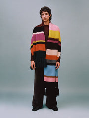 Doris hand knitted Geelong extra long scarf in multi-stripe