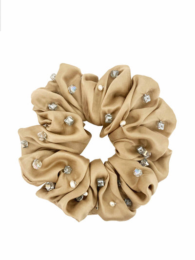 Aethera Pearl and crystal embellished silk scrunchie at Collagerie