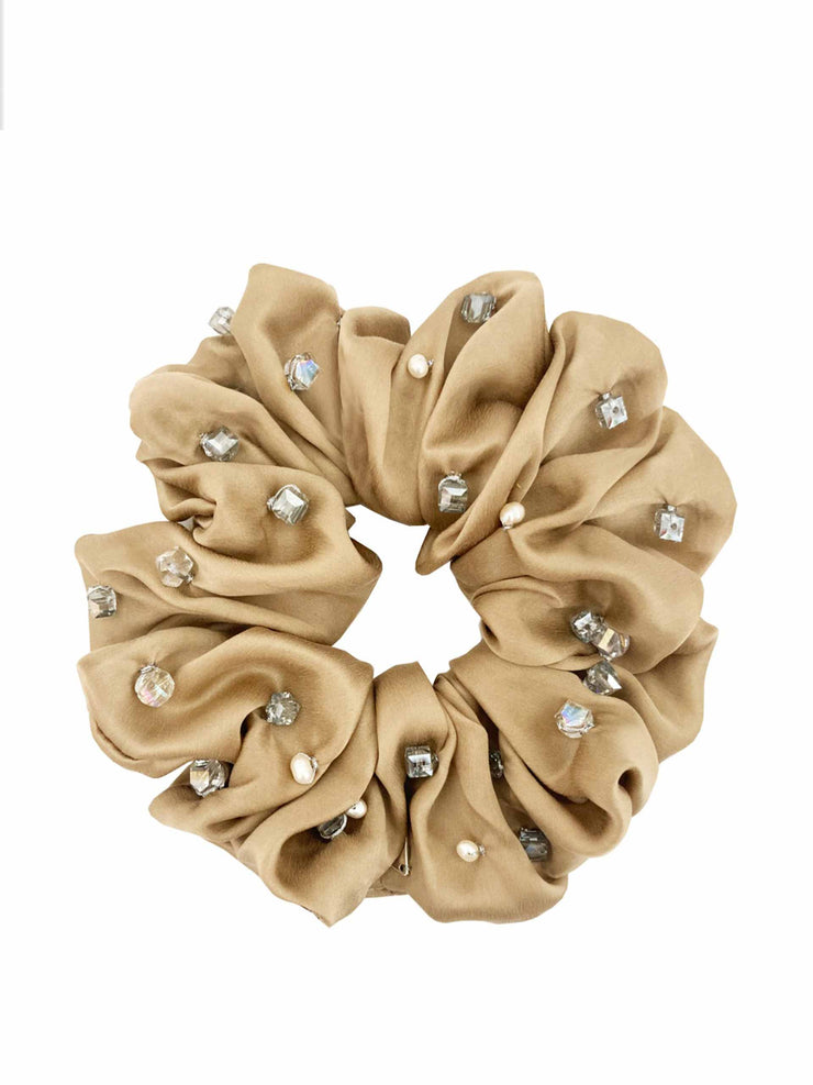 Pearl and crystal embellished silk scrunchie