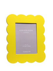 Addison Ross yellow scalloped photo frame in high gloss lacquer. Clean with a soft dry cloth. Overall size is 23 x 28cm, suitable to fit a 5 x 7" in photo | Collagerie.com