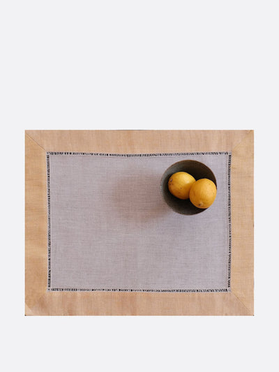 Morpho + Luna Set of two yellow and white jacquard linen placemats at Collagerie
