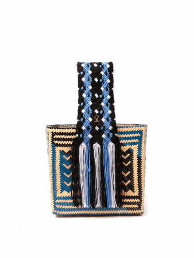 yosuzi Black and blue woven straw bag at Collagerie
