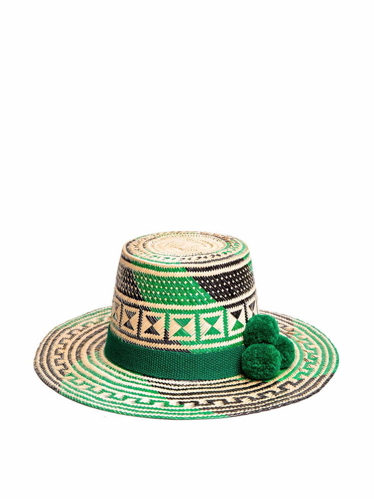 Green woven straw hat